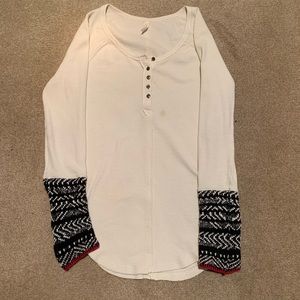 Free People Cream Thermal Long Sleeved Shirt